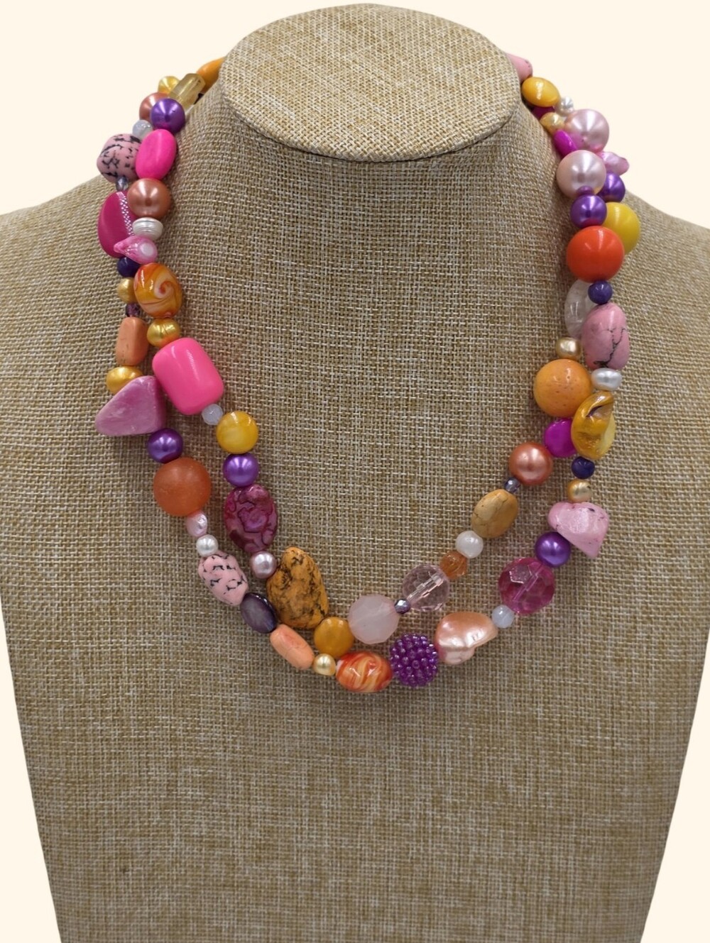 Treska Pink Orange Multicolor Beaded Candy Statement Necklace New